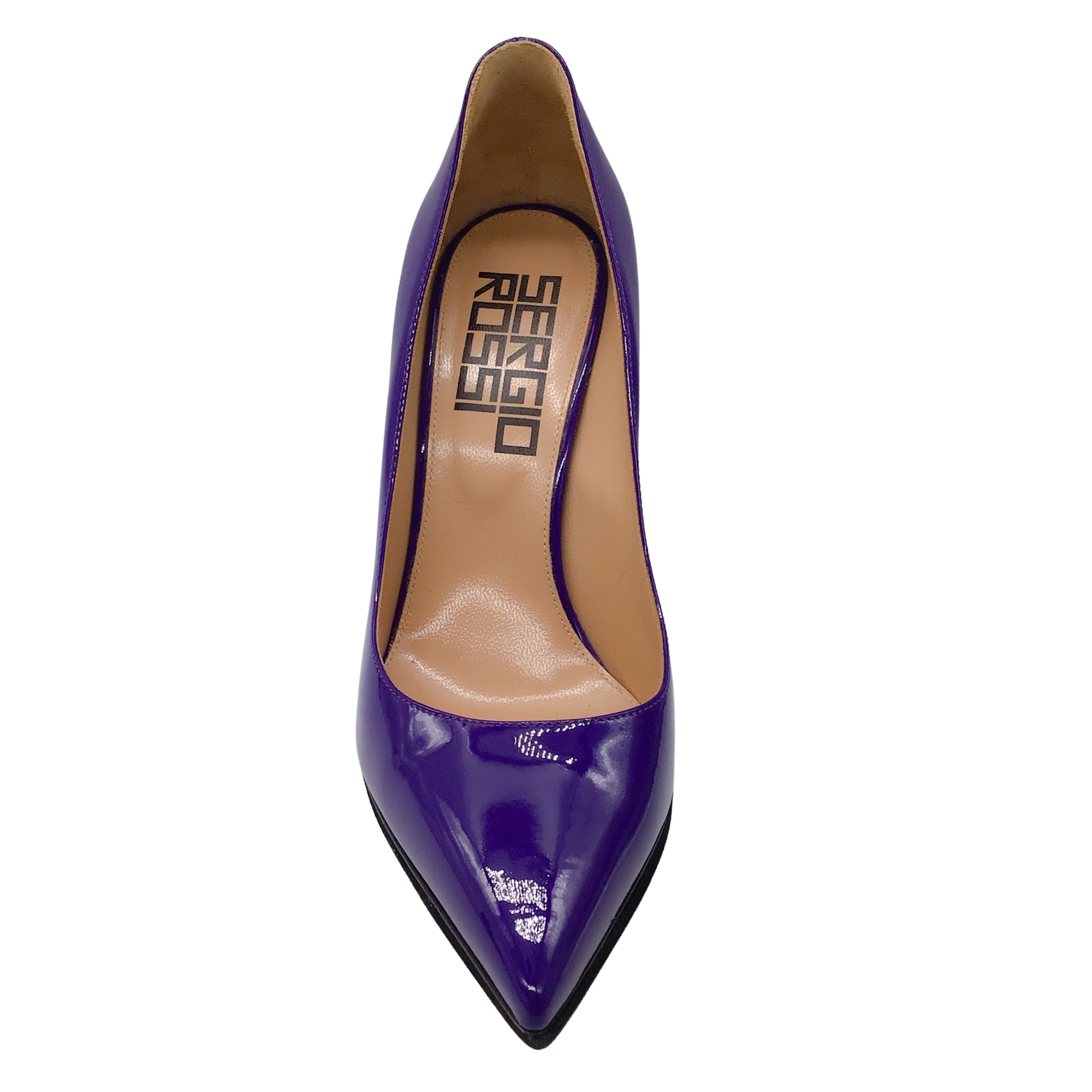 Sergio Rossi Purple Pointed Toe Block Heel Patent Leather Pumps