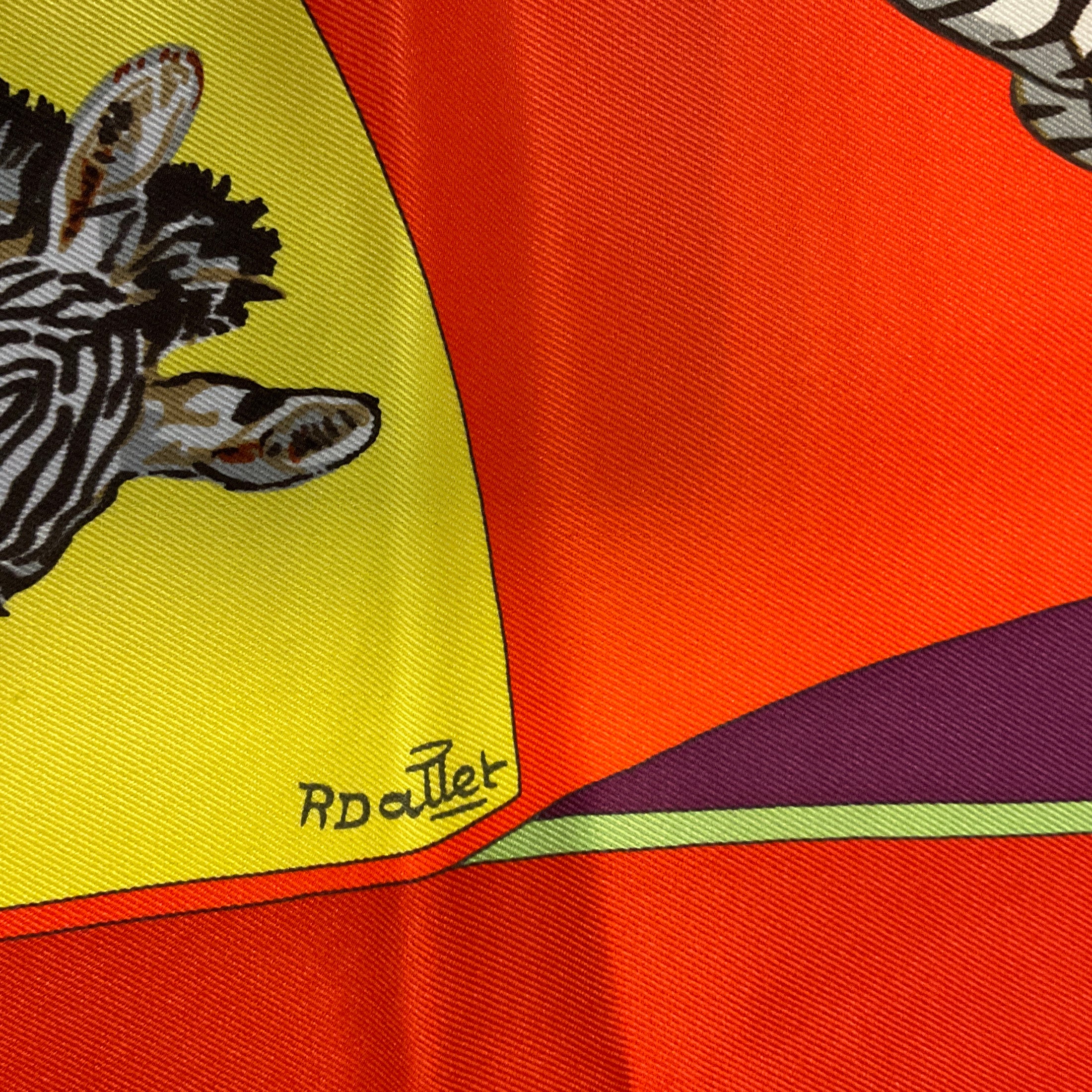 Hermes Orange Multi Les Zebres Print Square Silk Twill Scarf