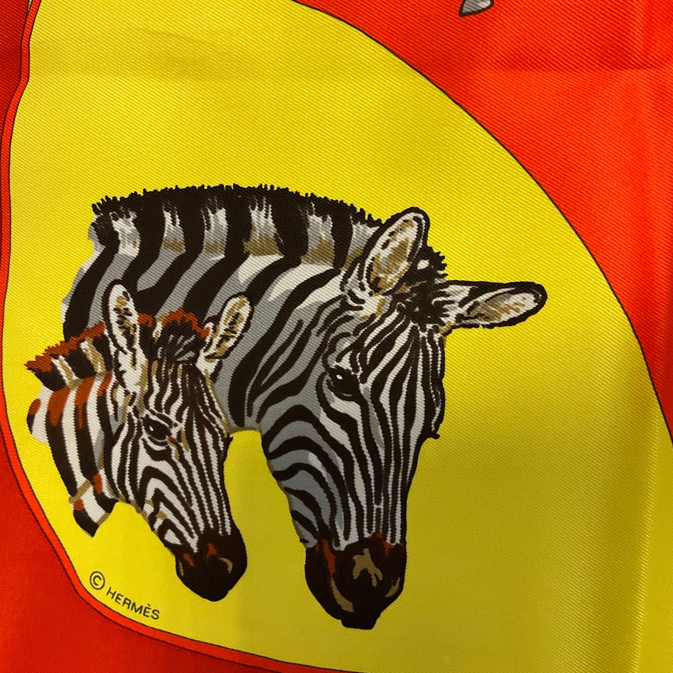 Hermes Orange Multi Les Zebres Print Square Silk Twill Scarf