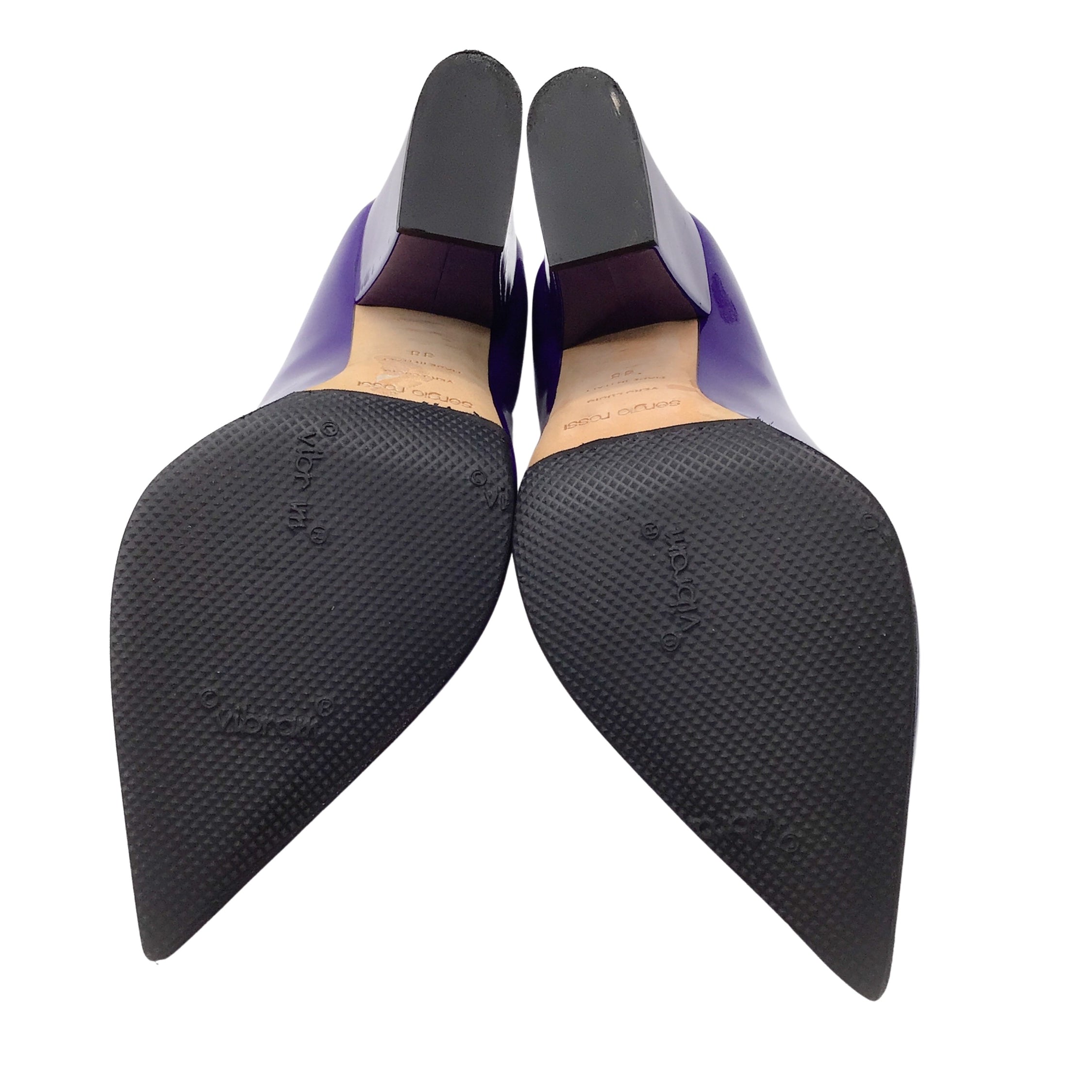 Sergio Rossi Purple Pointed Toe Block Heel Patent Leather Pumps