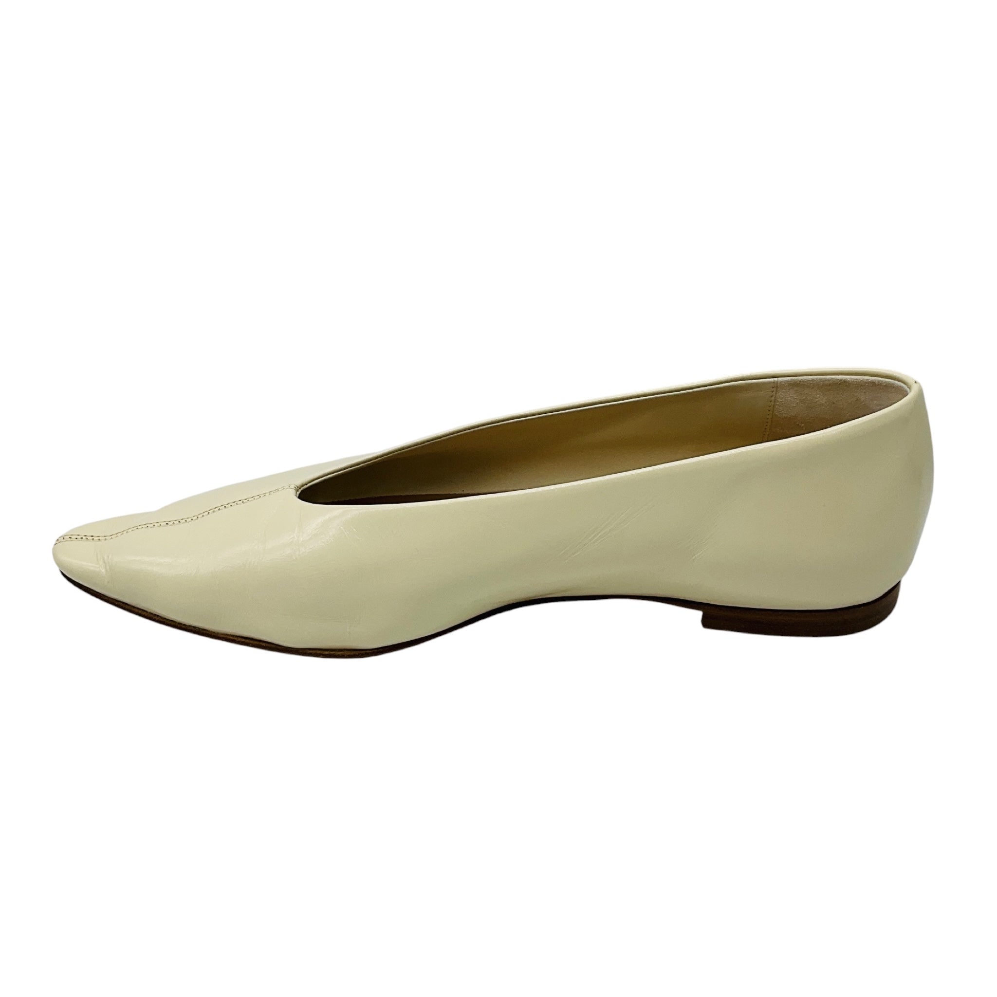 Bottega Veneta Cream Patent Leather Pointed Toe Flats