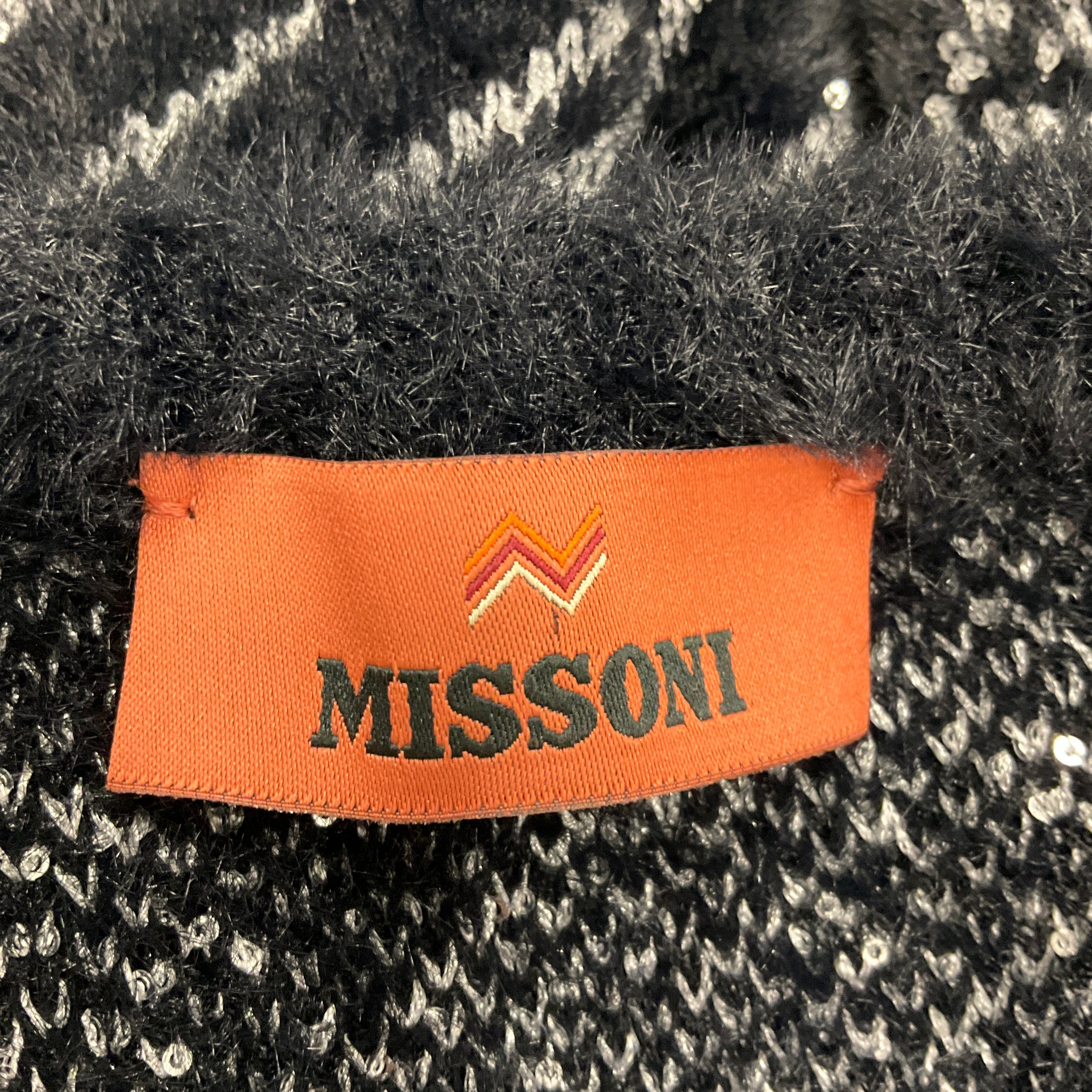 Missoni Black / Silver 2024 Sequined Zig Zag Knit Crewneck Sweater