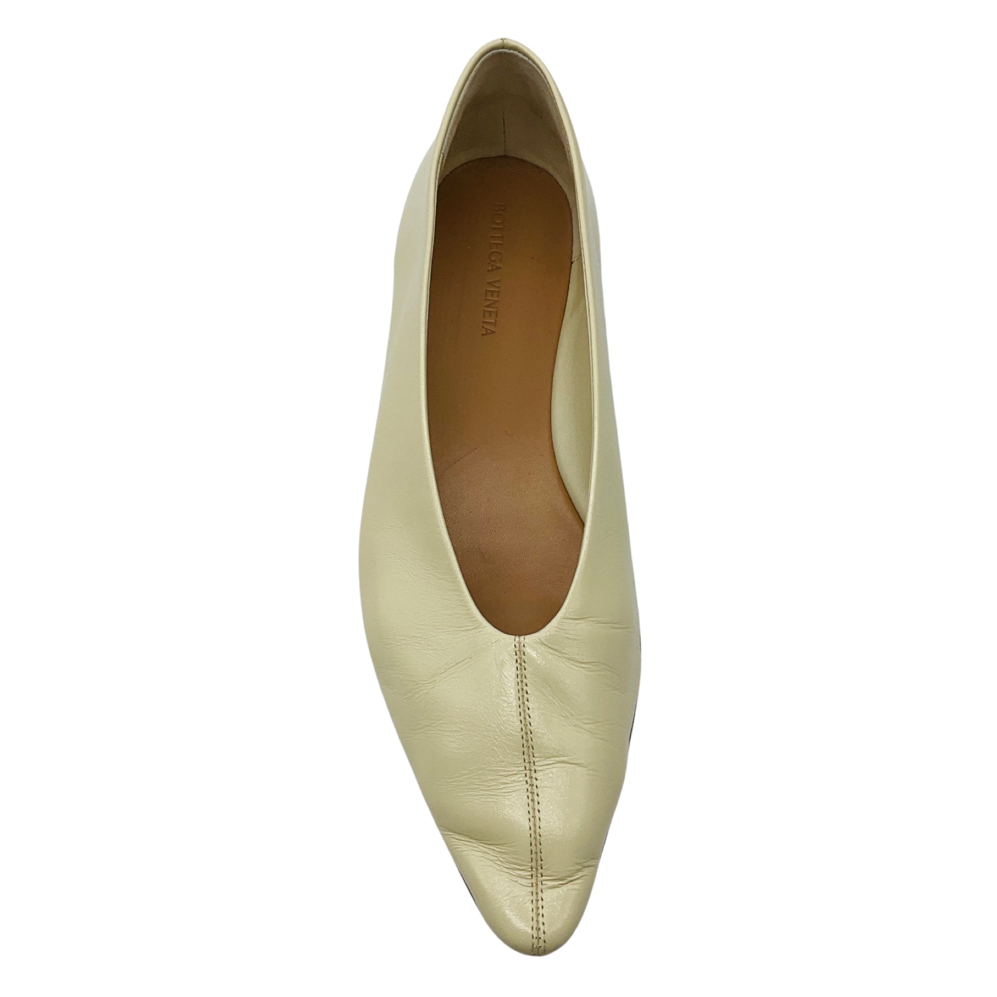 Bottega Veneta Cream Patent Leather Pointed Toe Flats