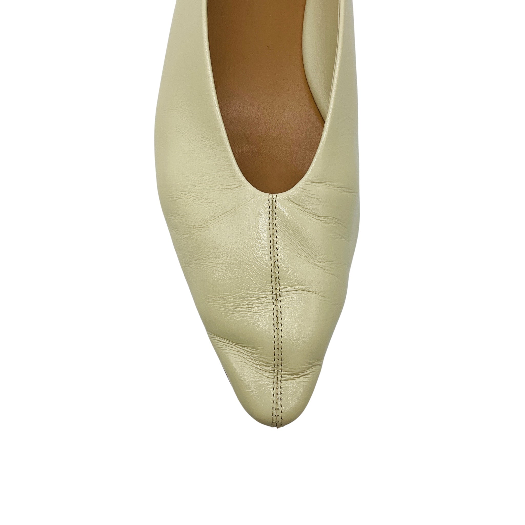 Bottega Veneta Cream Patent Leather Pointed Toe Flats