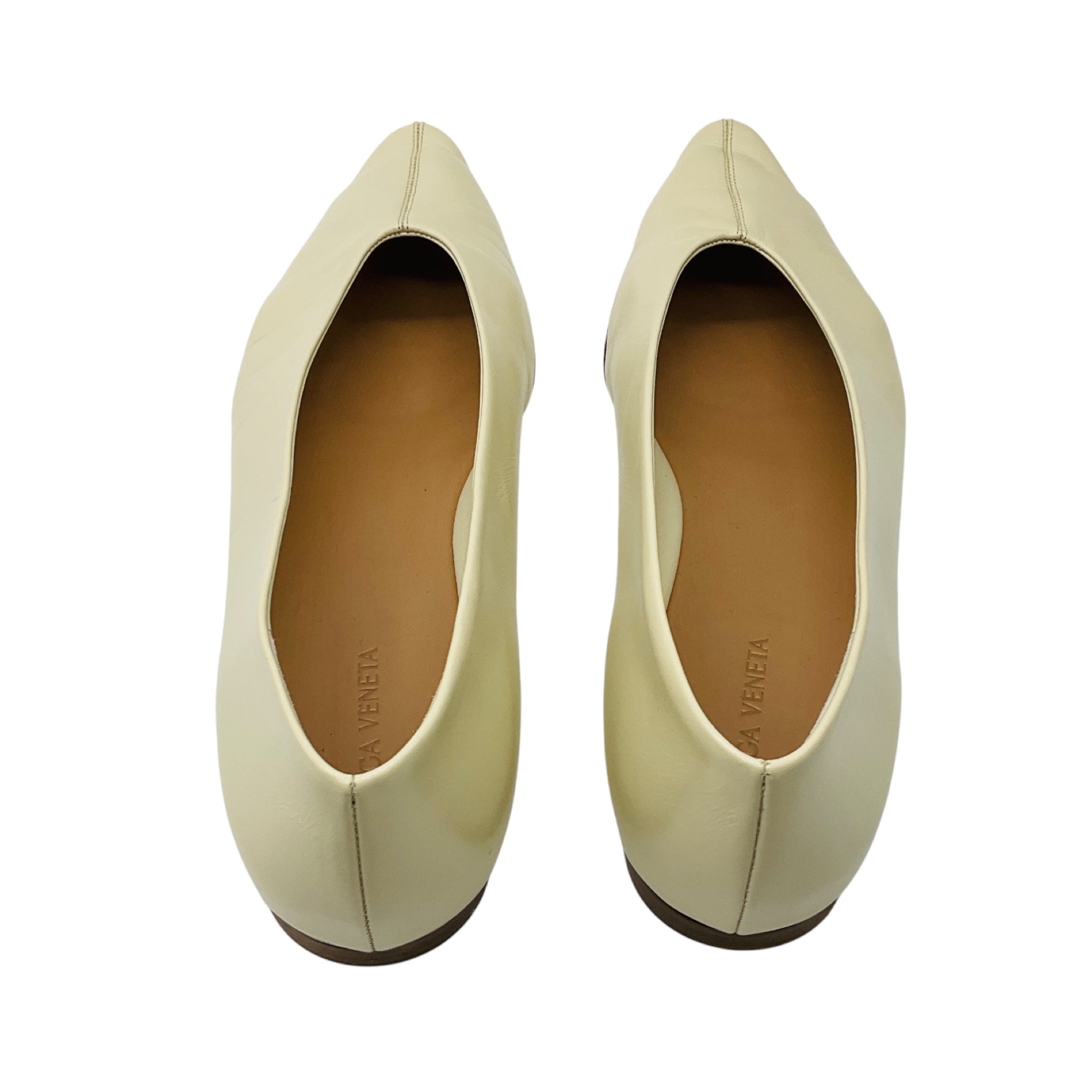 Bottega Veneta Cream Patent Leather Pointed Toe Flats