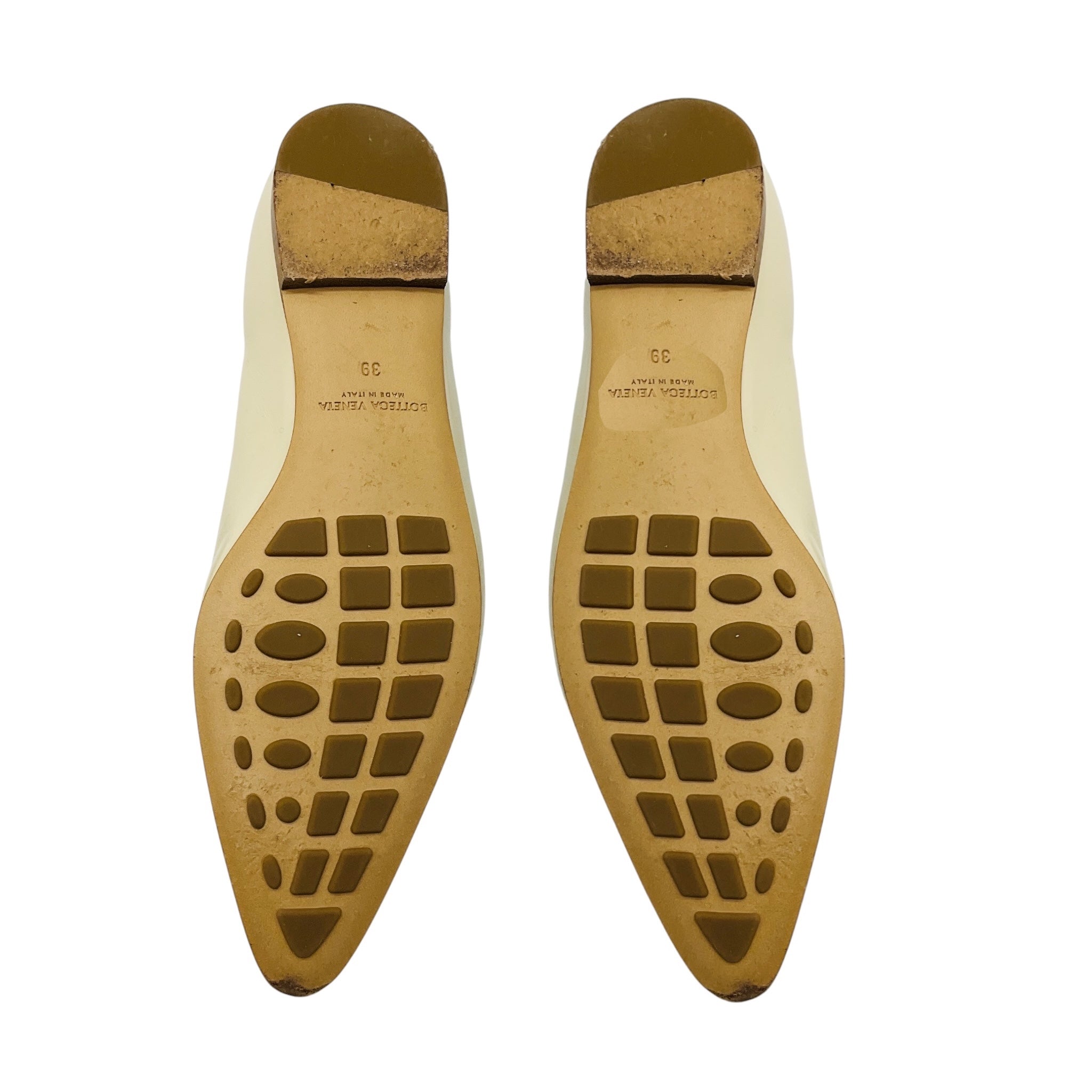 Bottega Veneta Cream Patent Leather Pointed Toe Flats