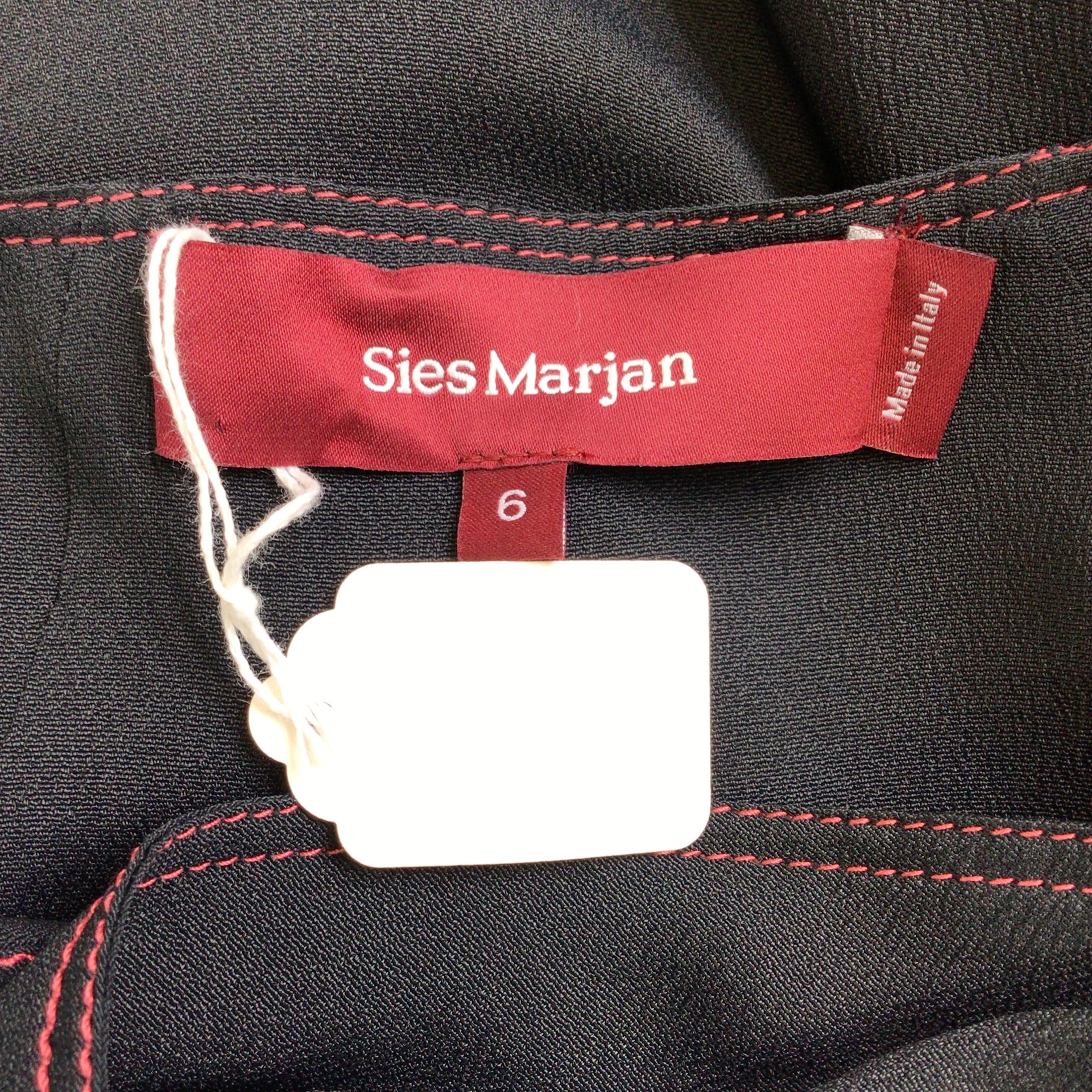 Sies Marjan Black / Red Contrast Stitching Long Sleeved Silk Crepe Midi Dress