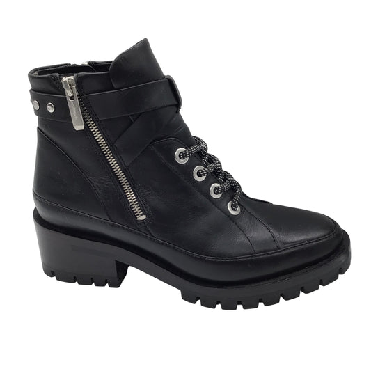 3.1 Phillip Lim Hayett Black / Silver Zipper Detail Lace-Up Leather Ankle Boots
