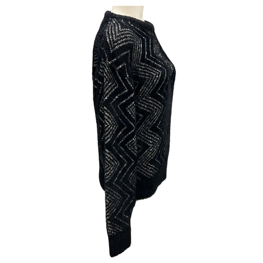 Missoni Black / Silver 2024 Sequined Zig Zag Knit Crewneck Sweater