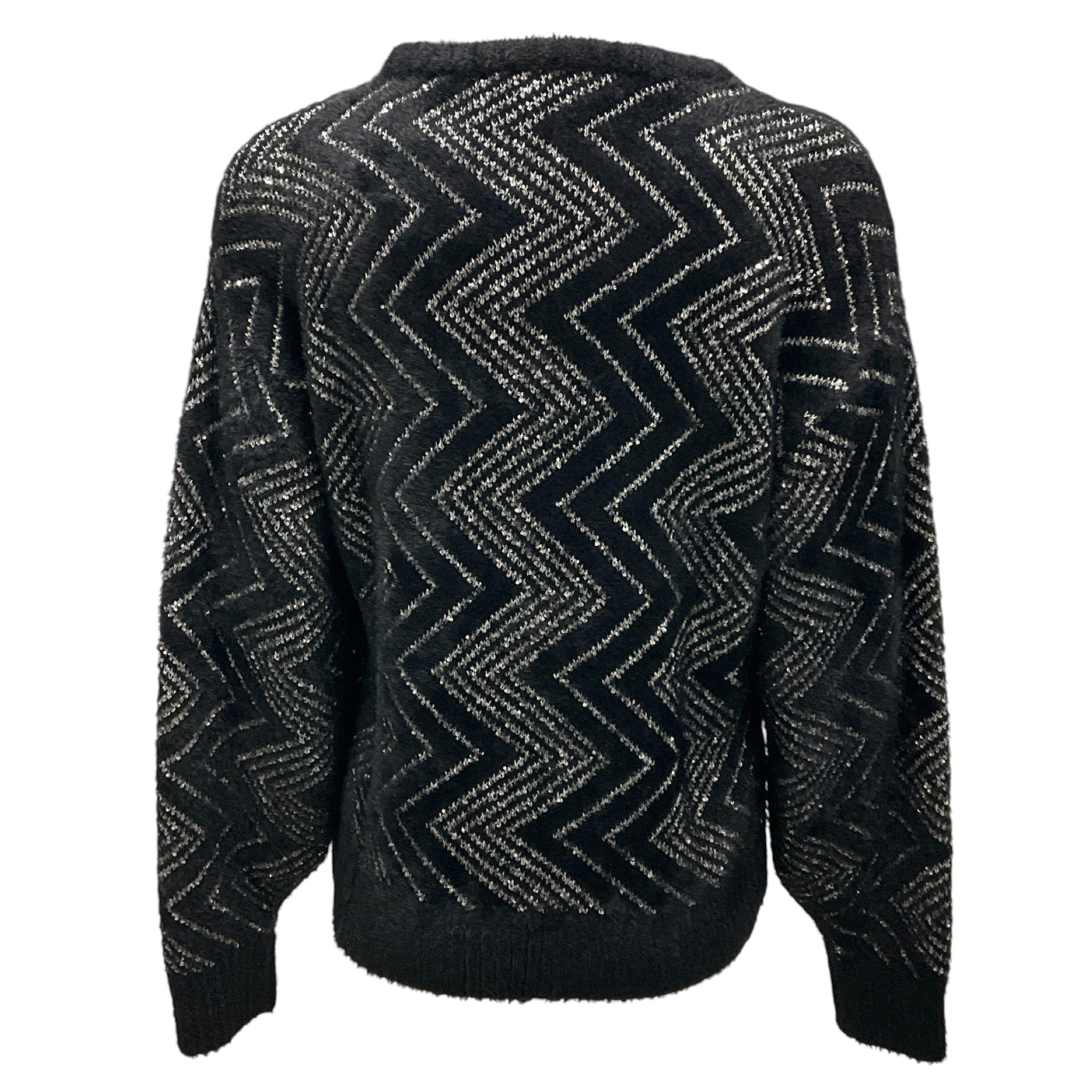 Missoni Black / Silver 2024 Sequined Zig Zag Knit Crewneck Sweater