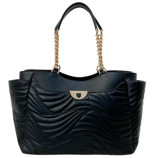 Salvatore Ferragamo Black Quilted Leather Lexi Chain Tote Bag