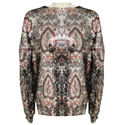 Isabel Marant Silver Metallic Multicolor Sequined Olivio Top