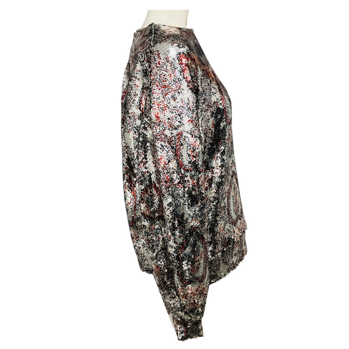 Isabel Marant Silver Metallic Multicolor Sequined Olivio Top