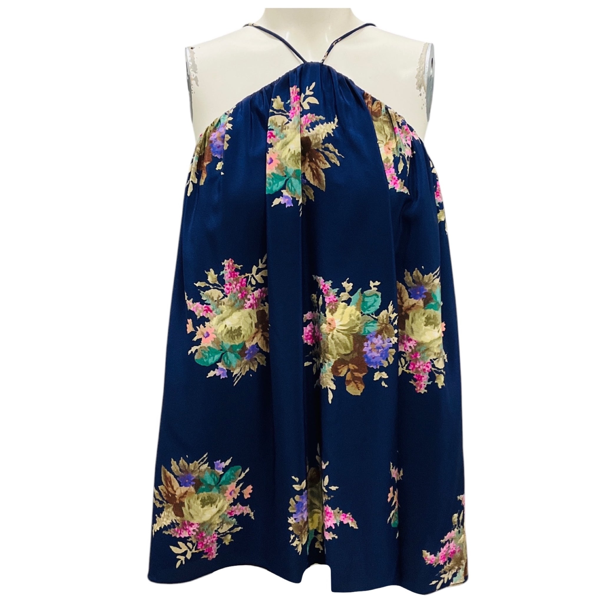 Zimmermann Navy Bouquet Halter Neck Blouse