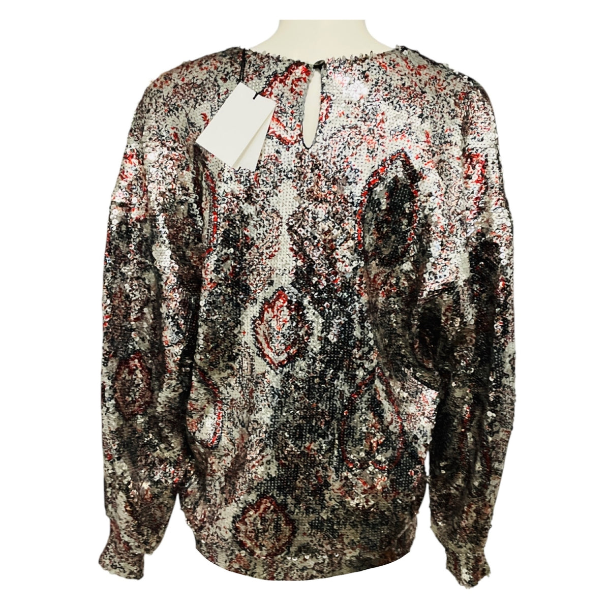 Isabel Marant Silver Metallic Multicolor Sequined Olivio Top