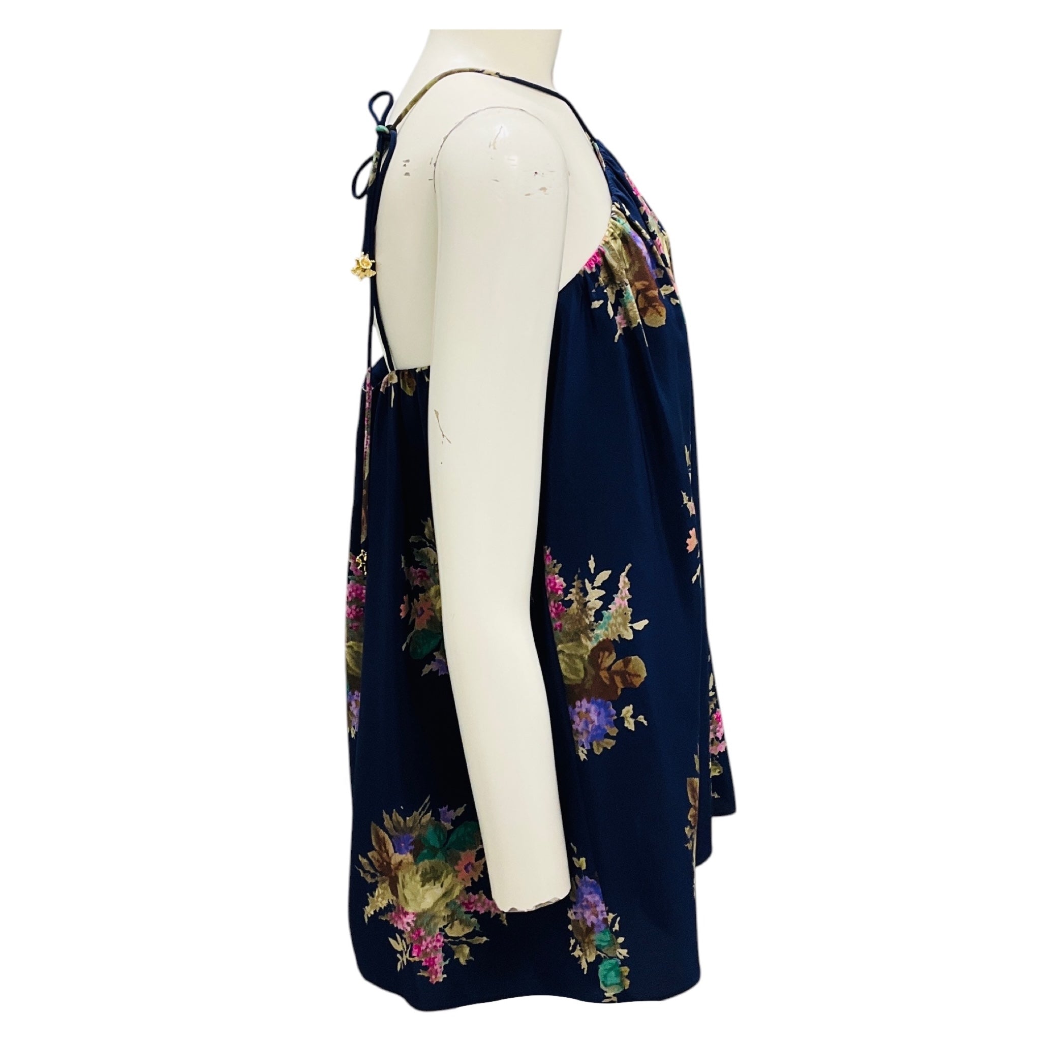 Zimmermann Navy Bouquet Halter Neck Blouse