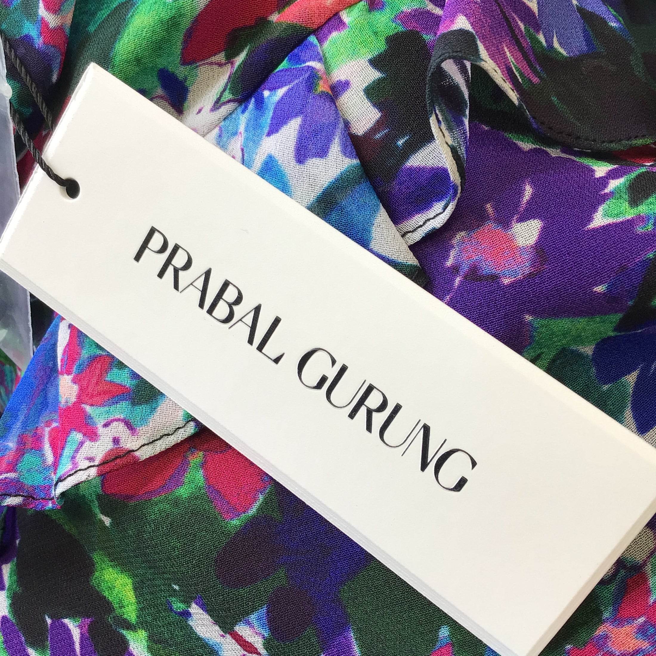 Prabal Gurung Multicolored Floral Printed Long Sleeved Ruffle Cuff Silk Blouse