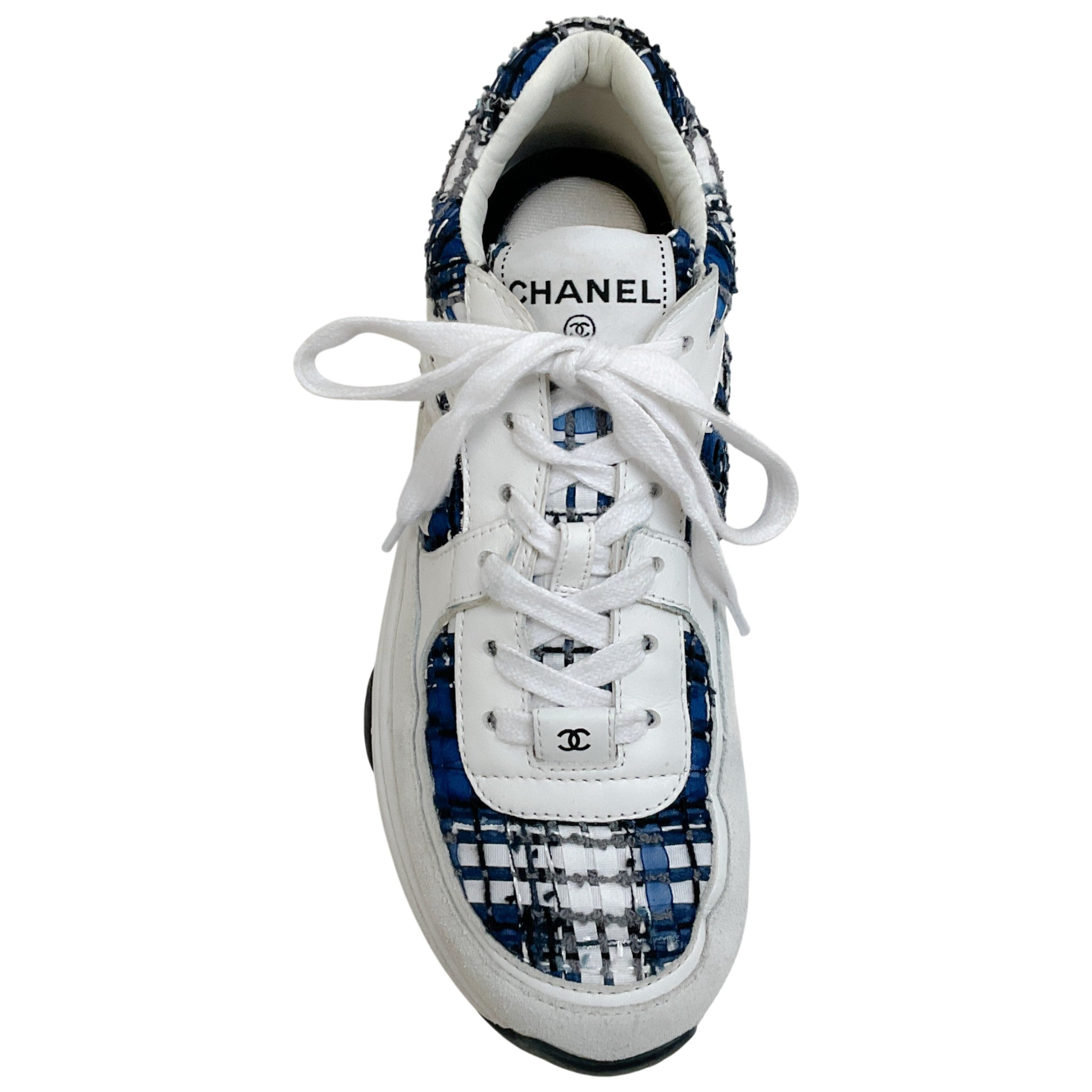Chanel White / Blue Tweed Mark 24P Sneakers