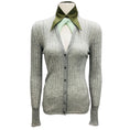 Load image into Gallery viewer, Prada Grey / Green Collar Fine Knit Cardigan Sweater
