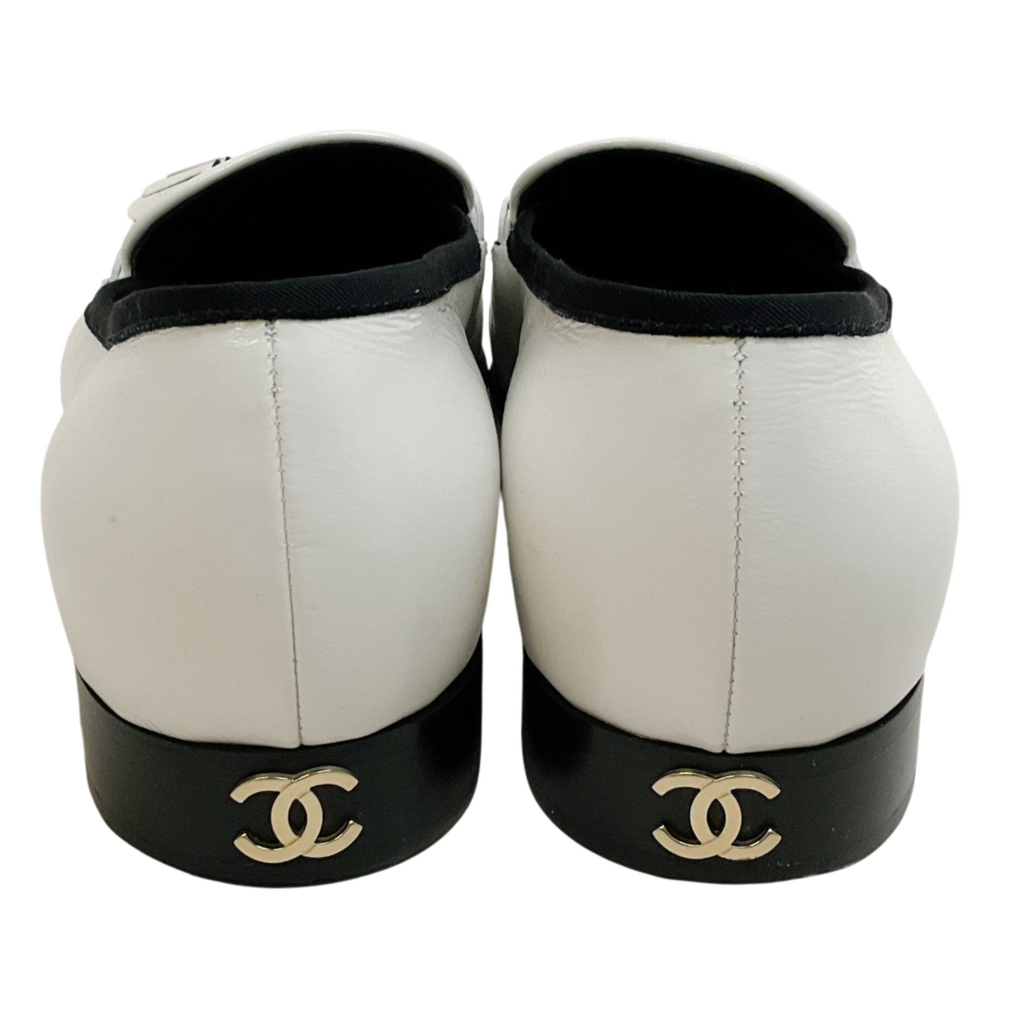Chanel White Patent Leather Tassel Loafers