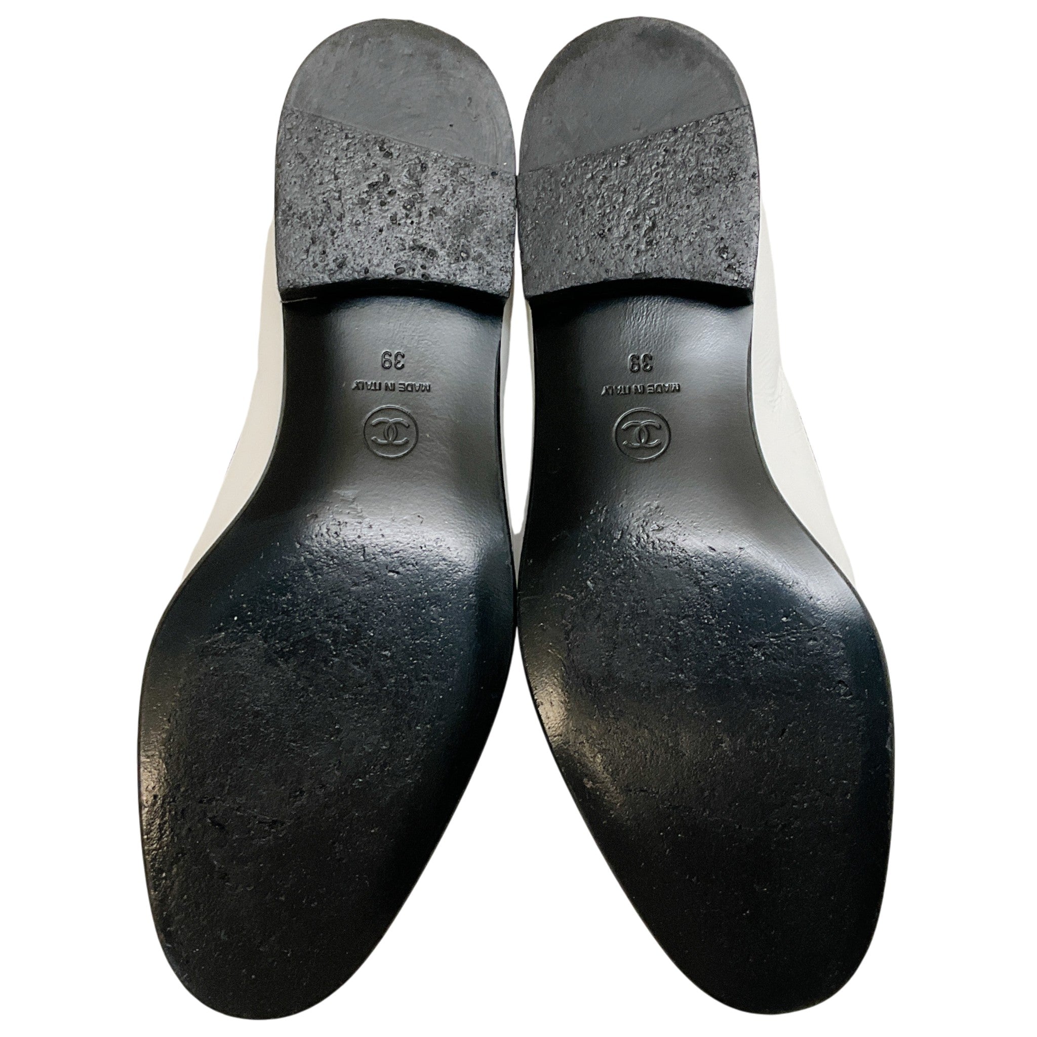 Chanel White Patent Leather Tassel Loafers