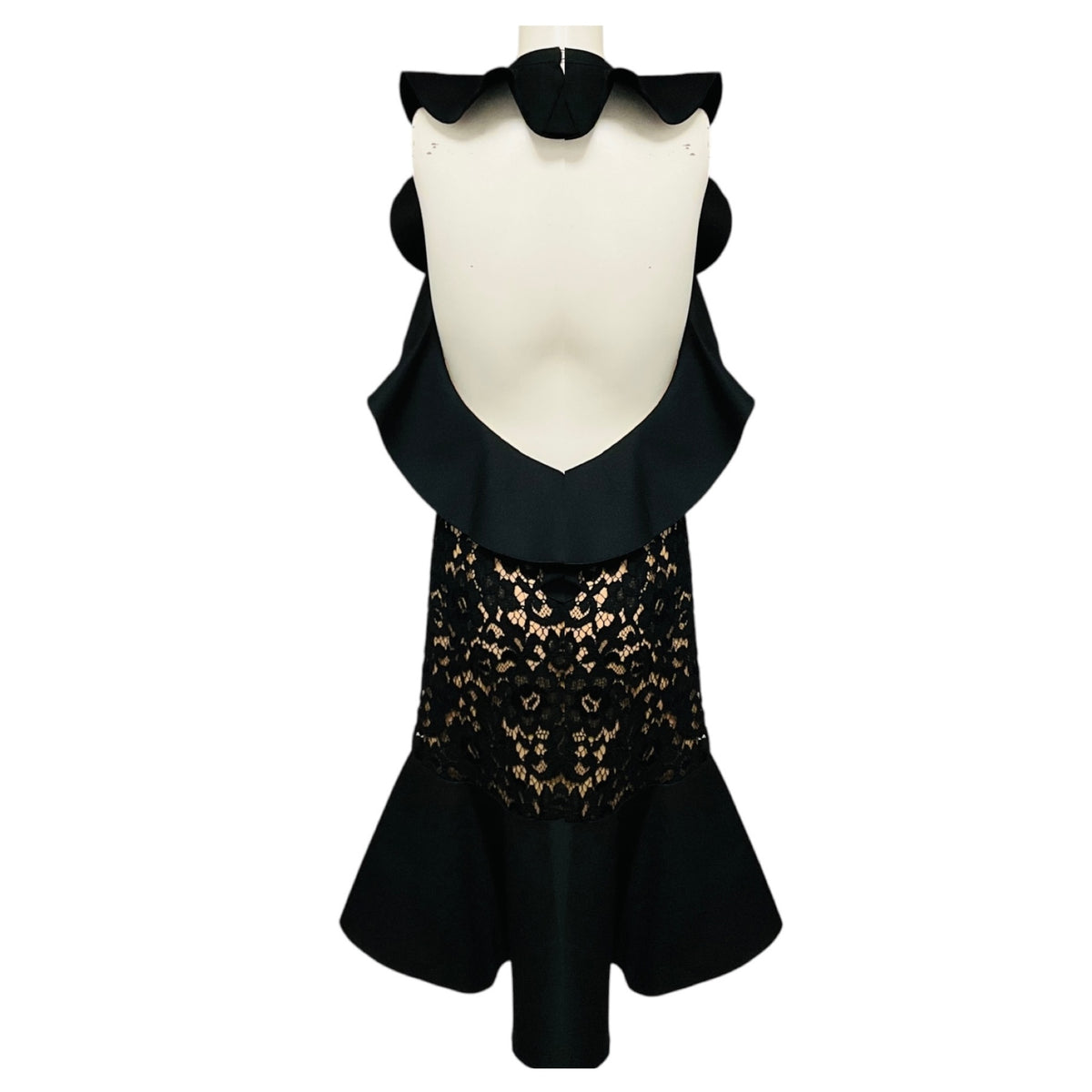 Michael Kors Collection Black / Nude Ruffled Lace Cocktail Dress