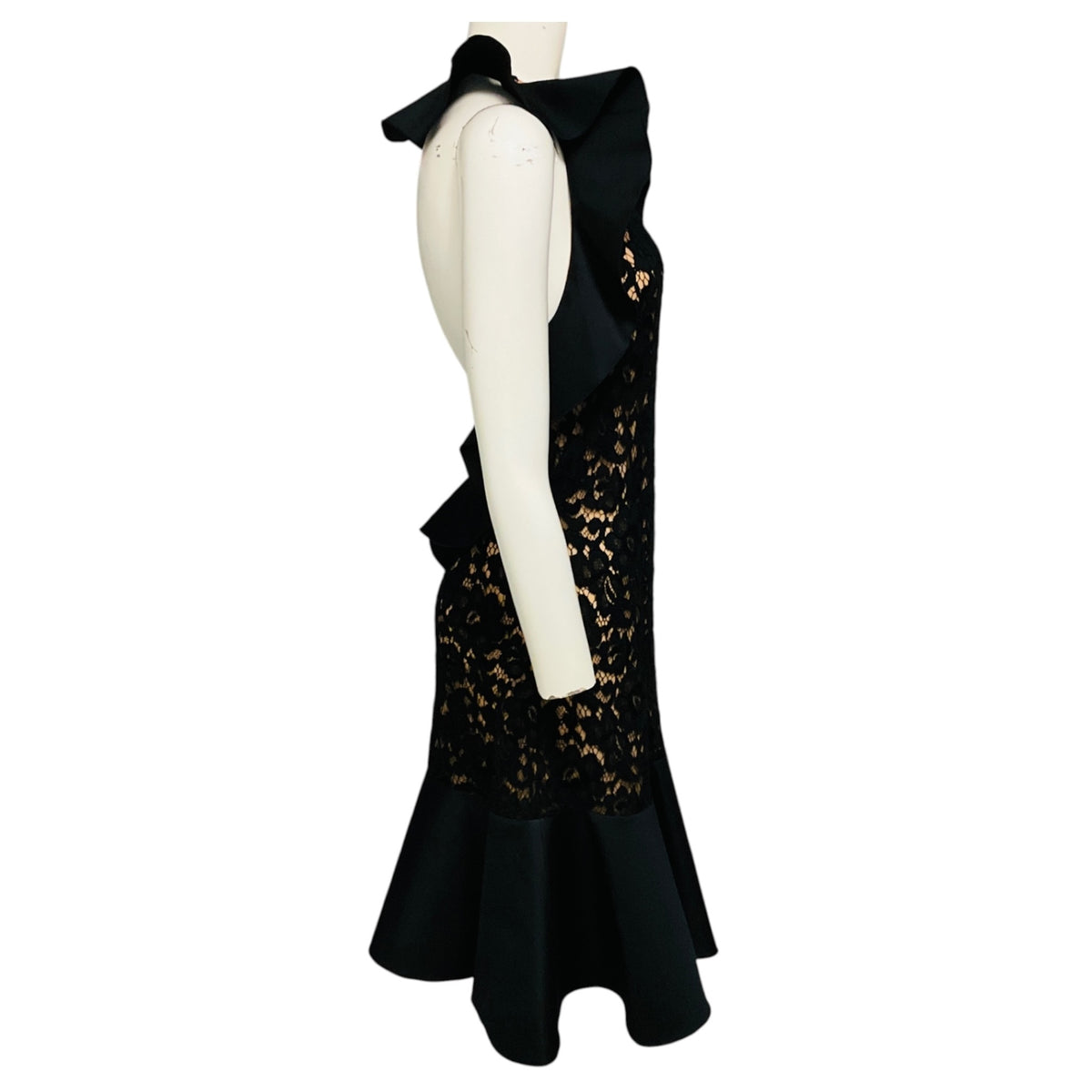 Michael Kors Collection Black / Nude Ruffled Lace Cocktail Dress