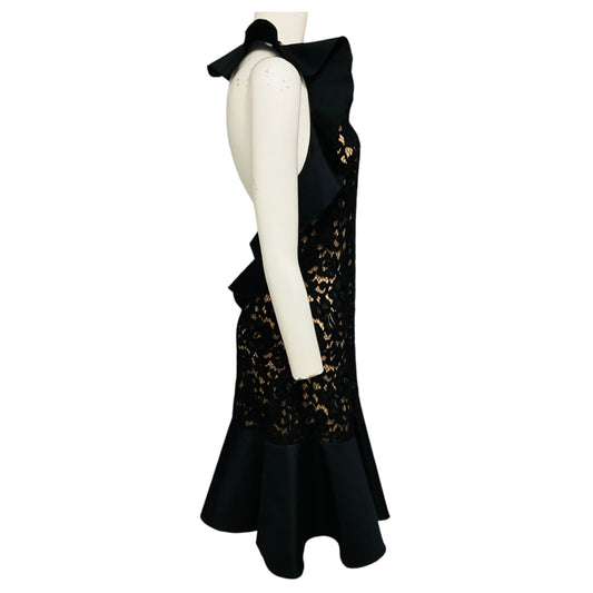 Michael Kors Collection Black / Nude Ruffled Lace Cocktail Dress