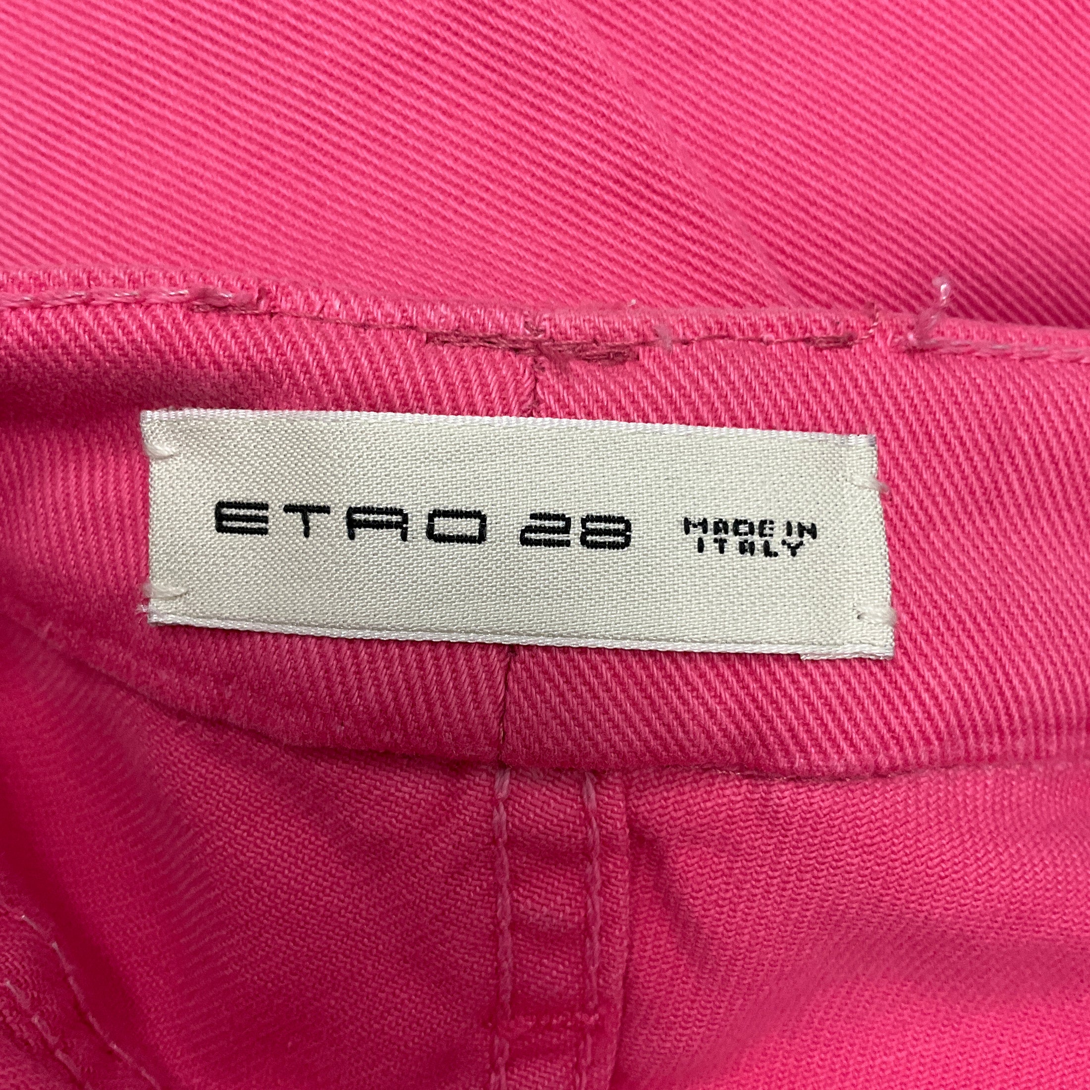Etro Pink / White Embroidered Cotton Stretch Denim Jeans