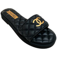 Load image into Gallery viewer, Chanel 2025 Black Quilted Leather Slide Sandals with Gold Logo

