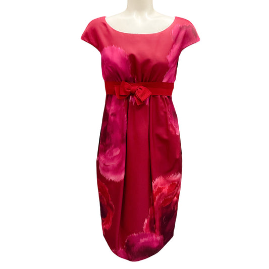 Giambattista Valli Pink / Red Bow Detail Wool and Silk Dress