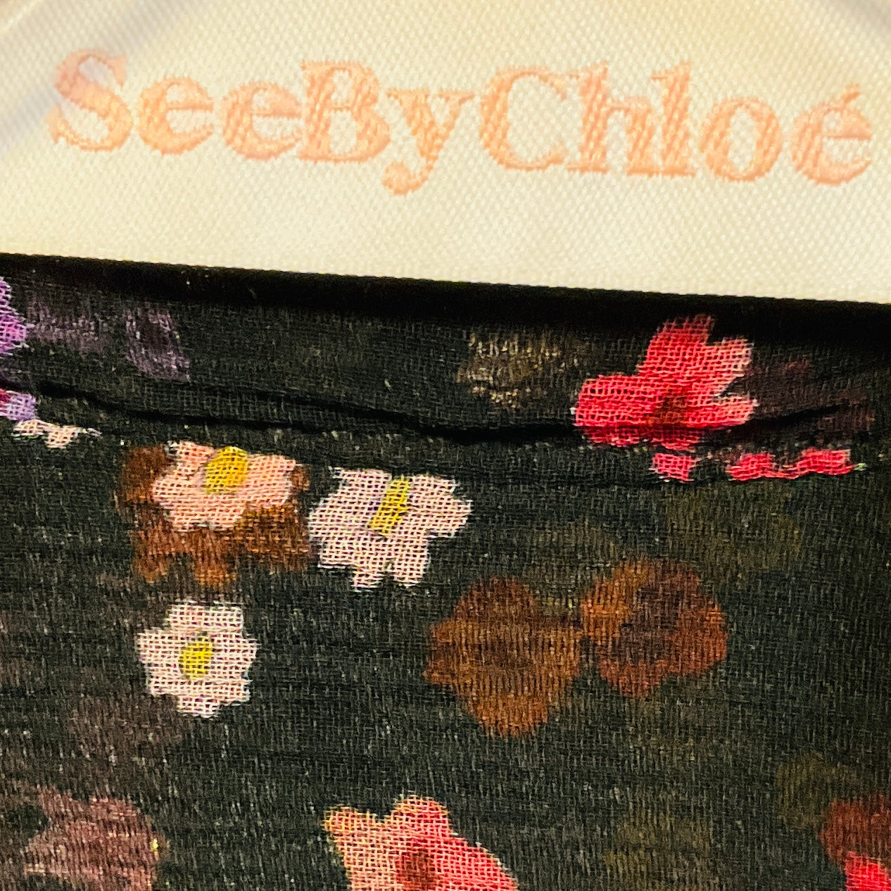 See by Chloe Black Multicolor Floral Printed Sheer Silk Chiffon Blouse with Cami