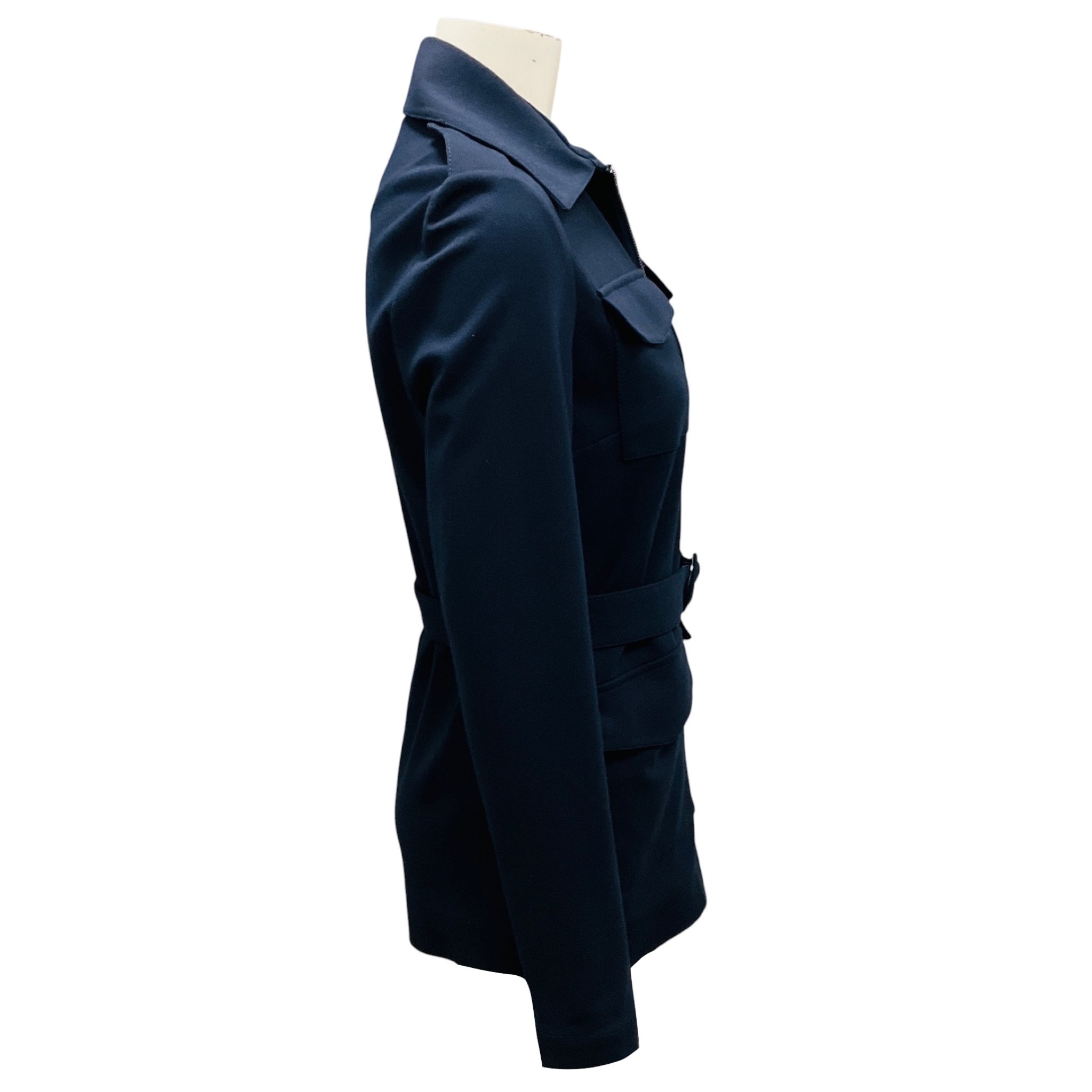 Victoria Beckham Navy Viscose Stretch Full Zip Jacket with Belt
