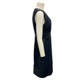 Load image into Gallery viewer, J. Mendel Navy Blue Leather Trimmed Sleeveless V-Neck Sheath Dress
