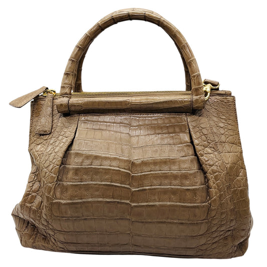 Nancy Gonzalez Taupe Genuine Crocodile Double Top Handle Satchel Handbag