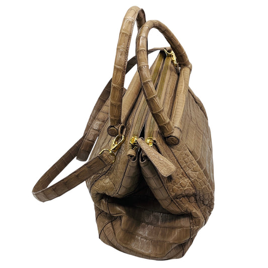 Nancy Gonzalez Taupe Genuine Crocodile Double Top Handle Satchel Handbag