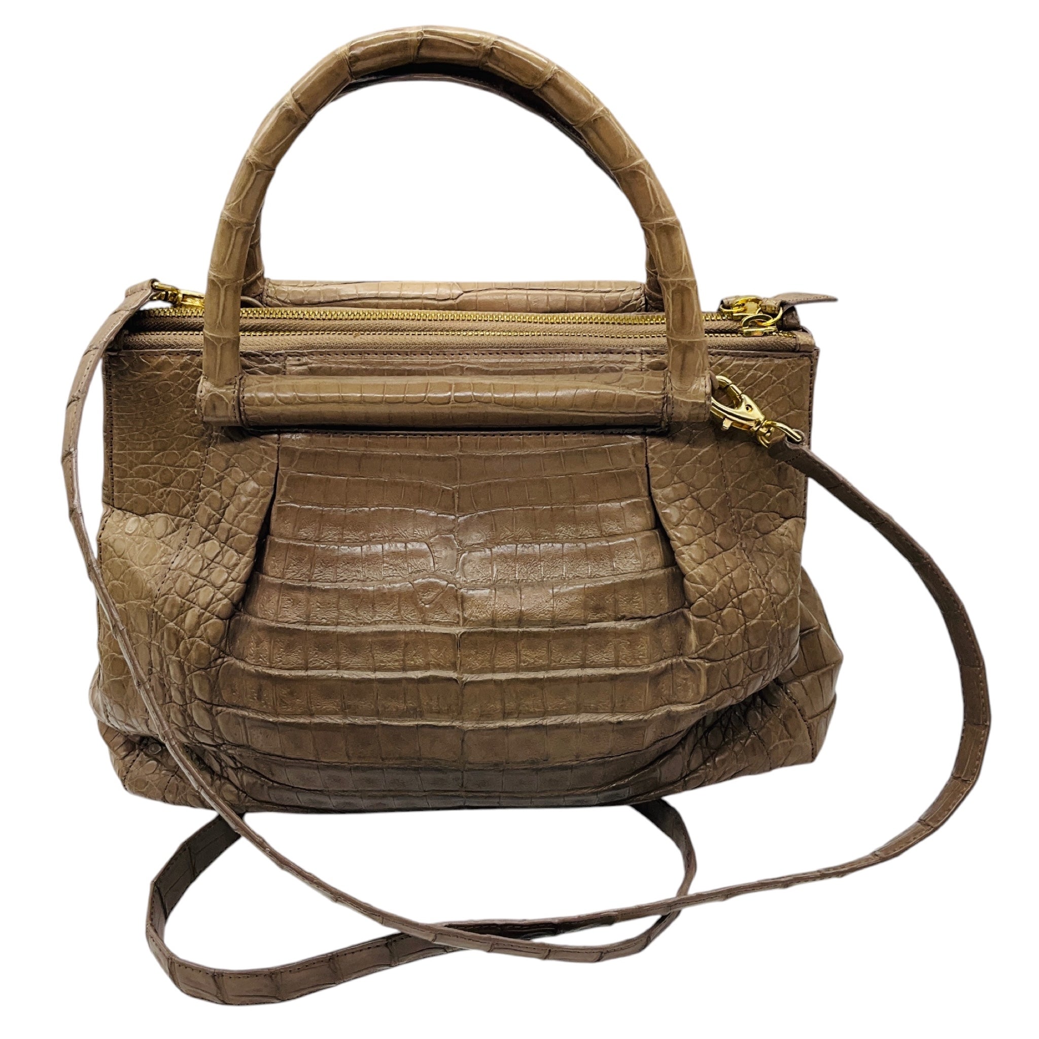 Nancy Gonzalez Taupe Genuine Crocodile Double Top Handle Satchel Handbag