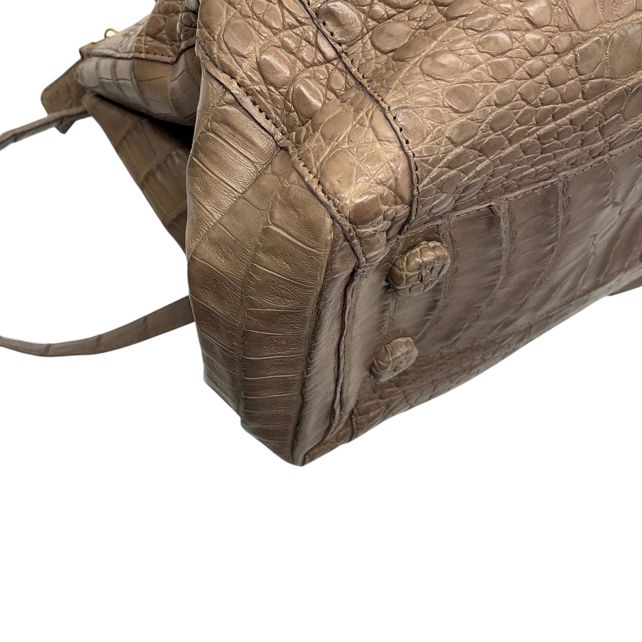Nancy Gonzalez Taupe Genuine Crocodile Double Top Handle Satchel Handbag