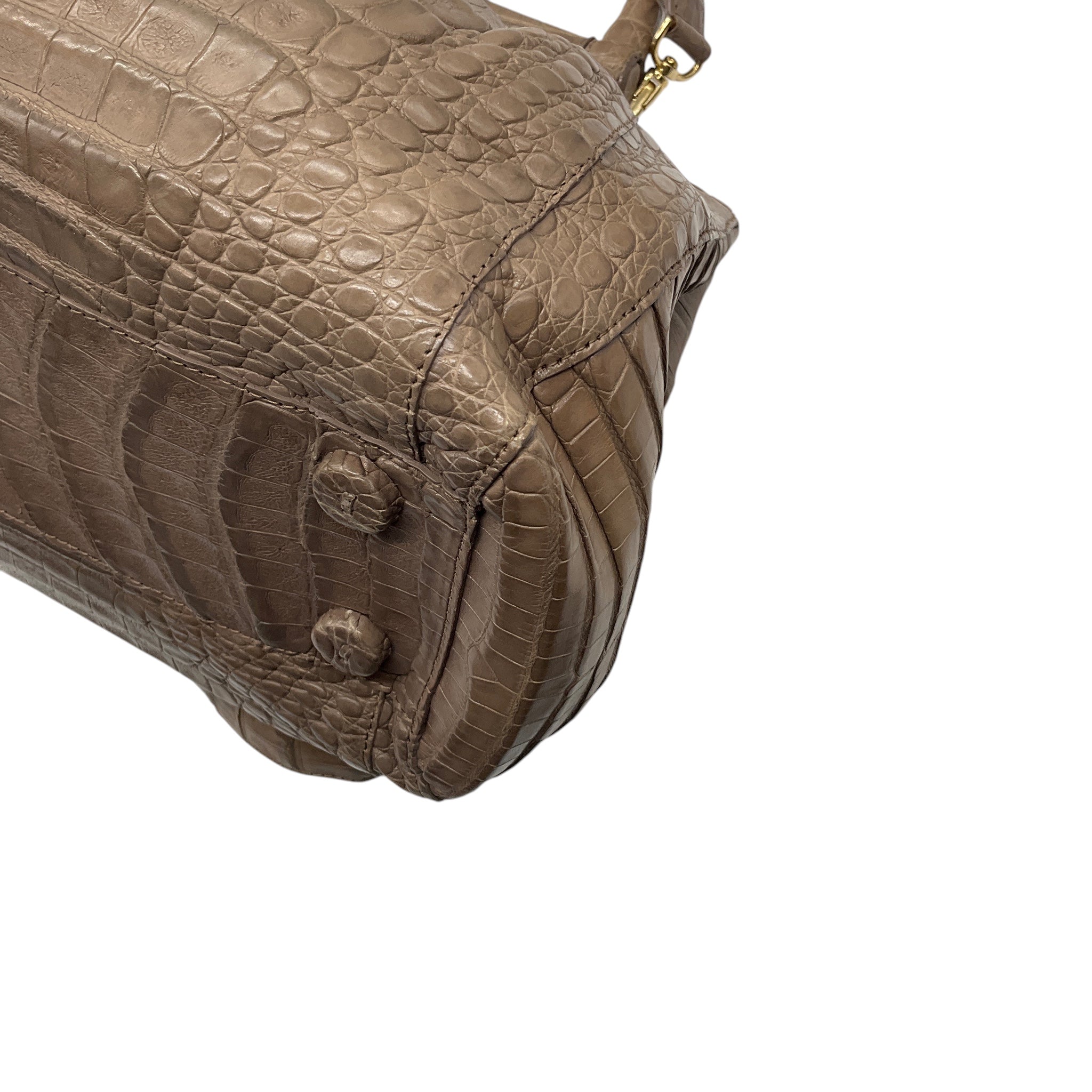 Nancy Gonzalez Taupe Genuine Crocodile Double Top Handle Satchel Handbag