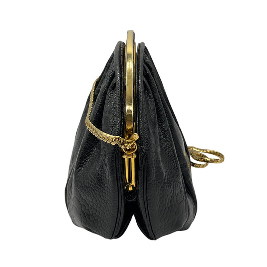 Judith Leiber Rare Vintage Black / Gold Chain Strap Genuine Ostrich Leg Leather Handbag