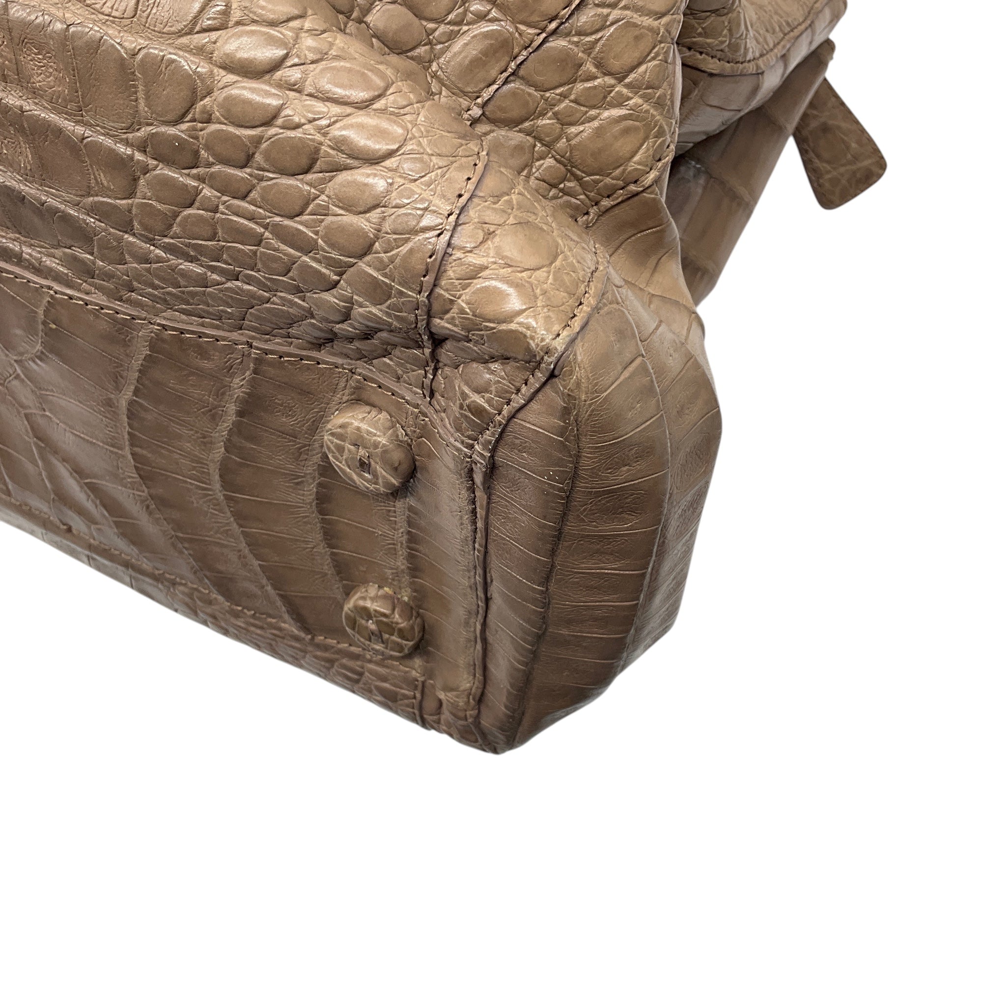 Nancy Gonzalez Taupe Genuine Crocodile Double Top Handle Satchel Handbag