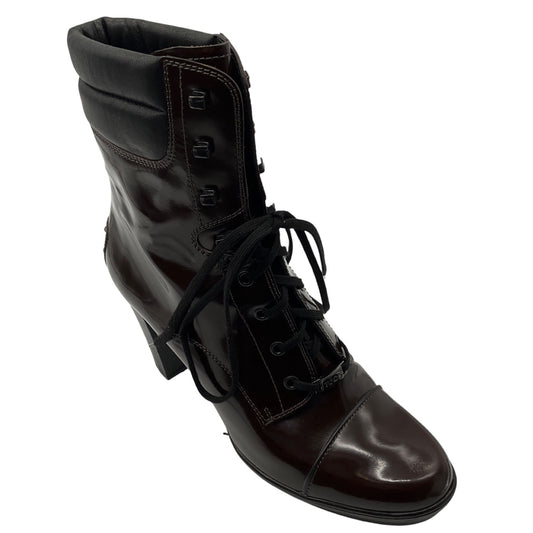 Tod's Dark Brown Patent Leather Lace Up Boots
