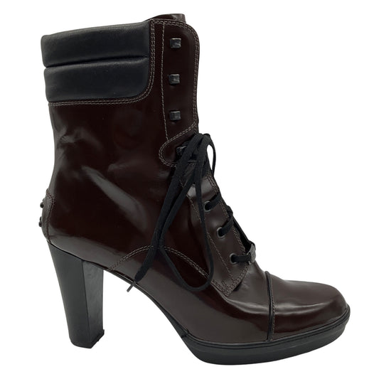 Tod's Dark Brown Patent Leather Lace Up Boots