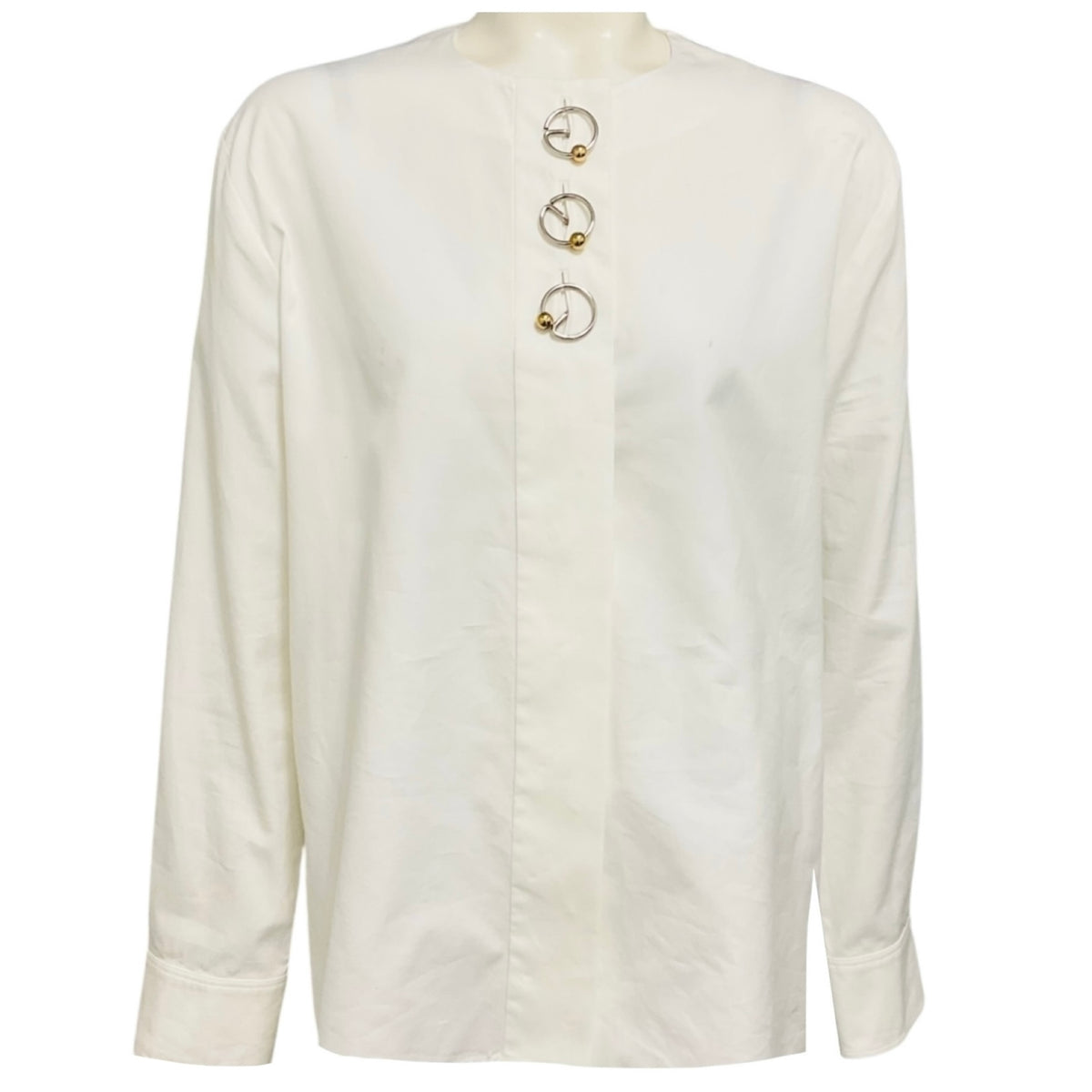 Balenciaga White Long Sleeved Cotton Blouse with Rings