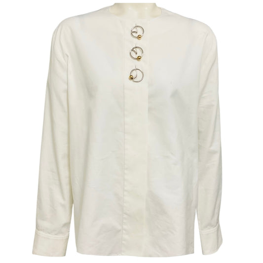 Balenciaga White Long Sleeved Cotton Blouse with Rings