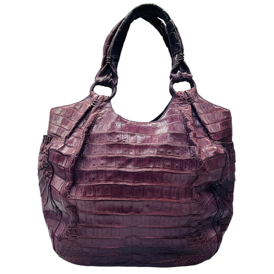 Nancy Gonzalez Purple Genuine Crocodile Double Top Handle Shoulder Bag