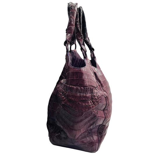 Nancy Gonzalez Purple Genuine Crocodile Double Top Handle Shoulder Bag