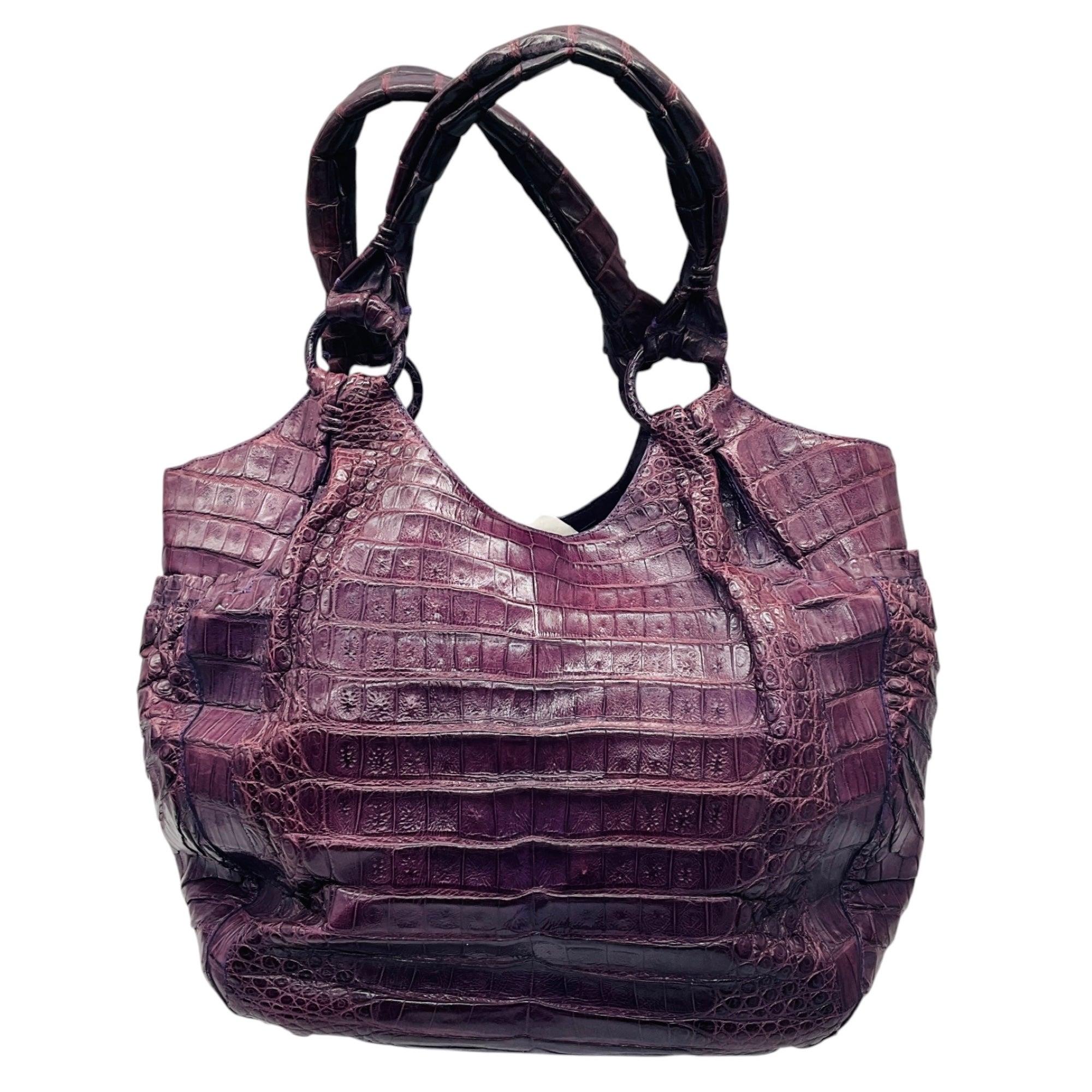 Nancy Gonzalez Purple Genuine Crocodile Double Top Handle Shoulder Bag