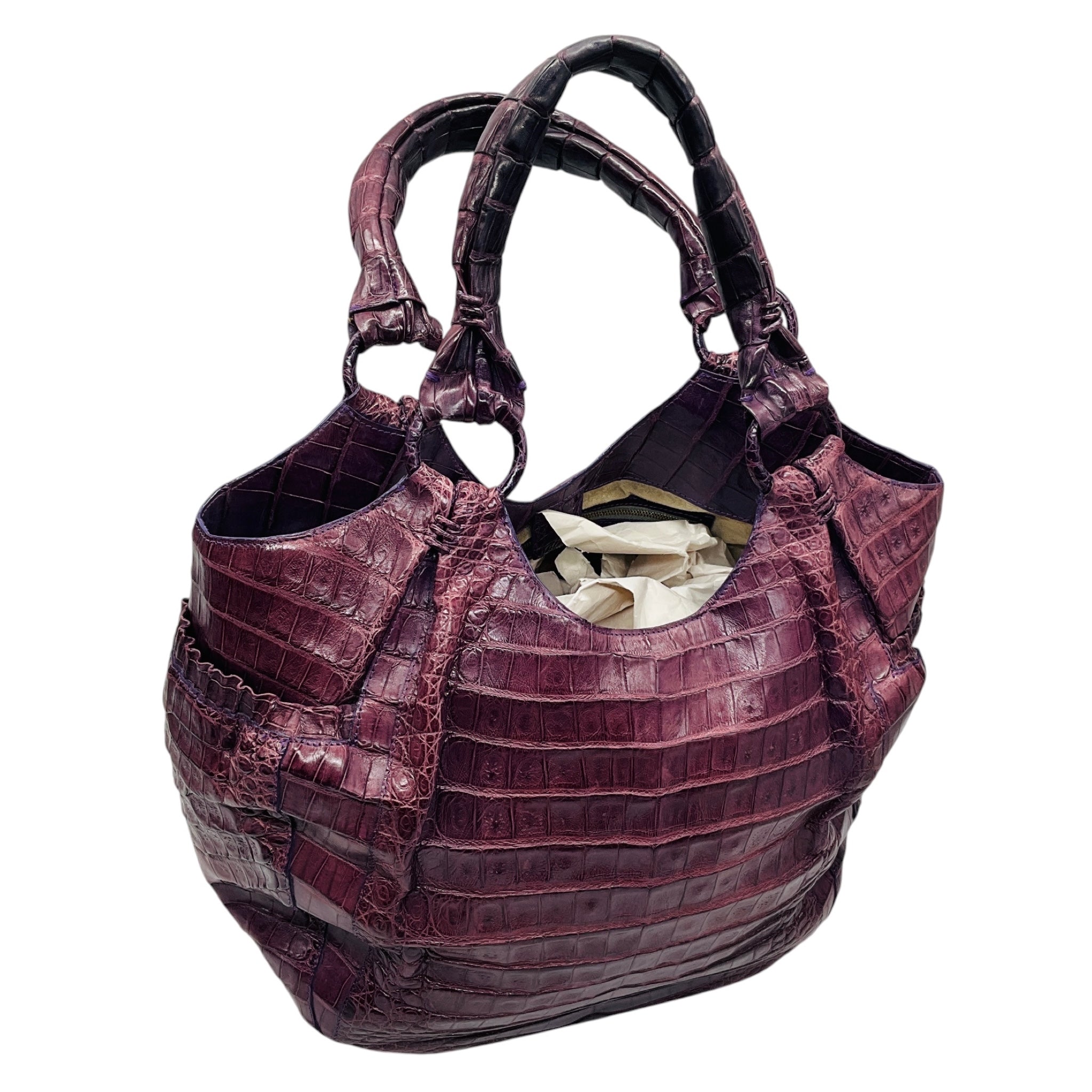 Nancy Gonzalez Purple Genuine Crocodile Double Top Handle Shoulder Bag