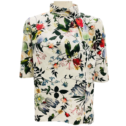 Erdem White Multi Floral Short Sleeved Blouse